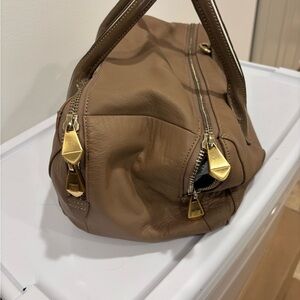 Leather Satchel Bag in Taupe with Gold Hardware